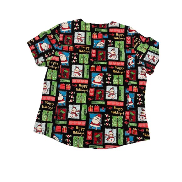 Scrubstar Scrub Top Happy Holidays Santa Snowman Merry Christmas Women Med - Picture 5 of 7